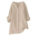 thumbnail image 1 of Camisa de lino con botones para mujer, top holgado y transpirable con cuello redondo, color liso para uso diario/verano 2025, 1 of 5