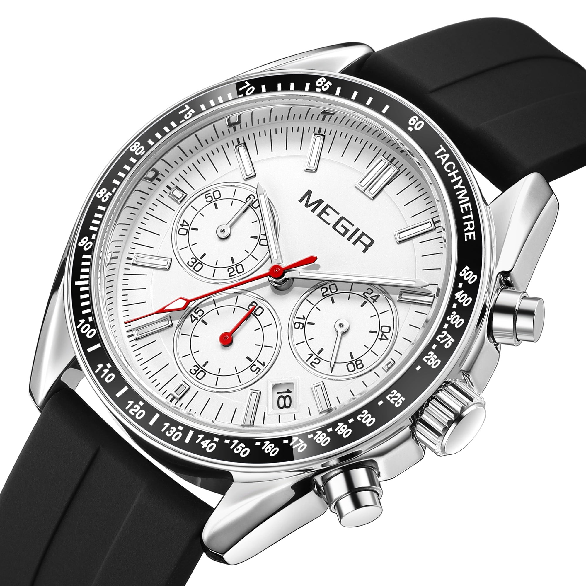 MEGIR Fashion Brand Mens Watches Sports Chronograph Silicone Quartz Casual Wristwatch Waterproof Clock