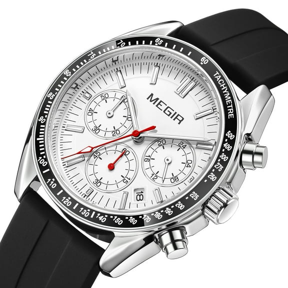 MEGIR Fashion Brand Mens Watches Sports Chronograph Silicone Quartz Casual Wristwatch Waterproof Clock
