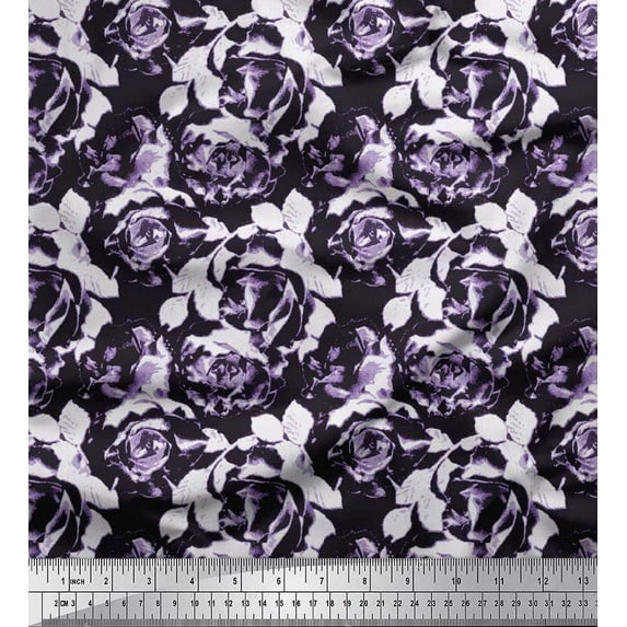 Soimoi Poly Georgette Fabric Leaves & Rose Flower Print Fabric by Yard 52 Inch Wide