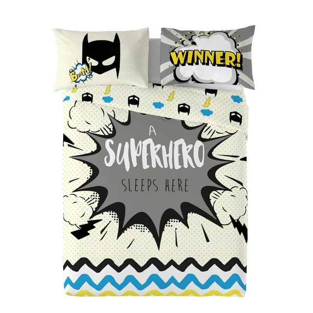 Gouchee Home Superhero Queen Duvet Cover Set – 3-Piece OEKO-TEX Certified Kids Bedding with Reversible Comic Book Design