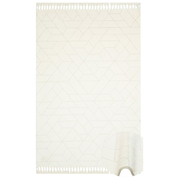 Safi Grey Geometric Micropolyester Area Rugs for Living Room Jacquard Textured Modern Rugs Soft Geometric Rug for Bedroom Washable Rug Non-Slip Bohemian Carpet Perfect for Dining Room Office Beige