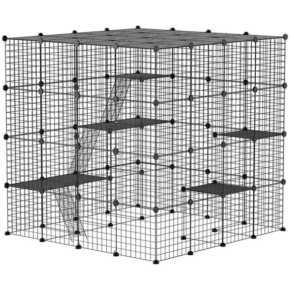 YYAo Cat Catio, Cat Cage Playpen,Detachable Metal Cat Cage with Platforms, Ramps, Accessories, Black