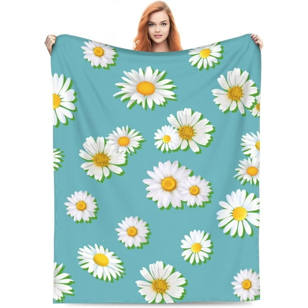 LHSHID Daisy Flowers Soft Warm Throw Blanket Lightweight Flannel Fleece Bed Blanket Gift for Girls Boys Men Women Chair Couch