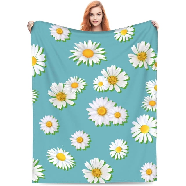 LHSHID Daisy Flowers Soft Warm Throw Blanket Lightweight Flannel Fleece Bed Blanket Gift for Girls Boys Men Women Chair Couch