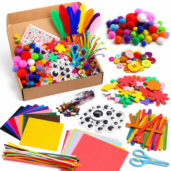 1000 Pcs Arts and Crafts Supplies for Kids Age 4 5 6 7 8 9 DIY Crafting School Kindergarten Christmas Crafts