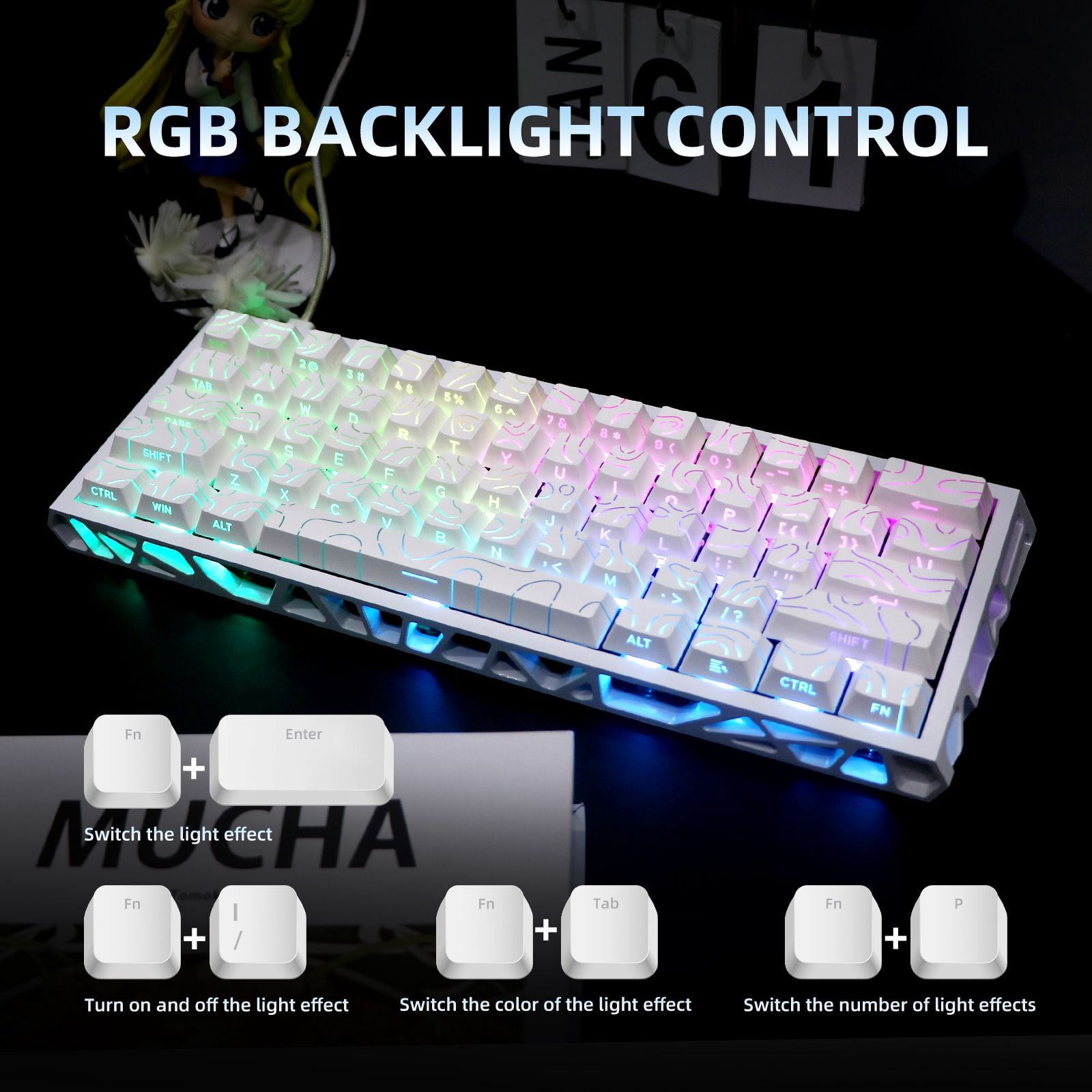 61 Keys Mechanical Keyboard, 60% Layout, Hollow Shell in 6 Colors, RGB Backlit, Full N-Key Rollover, Hot-Swappable Linear Red Switch, Backlit PBT Keycaps