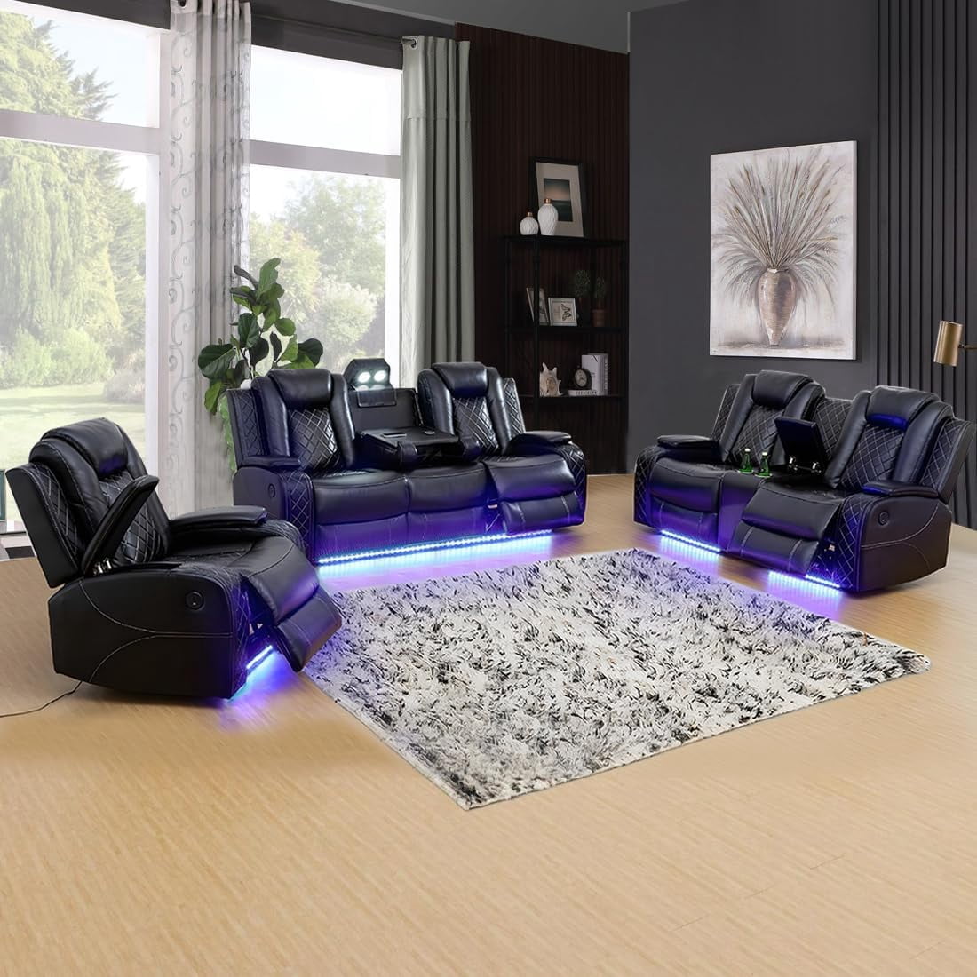 Pon Living Furniture Power Electric Recliner Chair Leather with Wireless Chargers