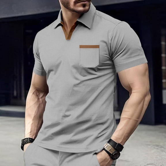 Fnnxeal Mens Polo Shirts Waffle Collared Short Sleeve Casual Solid Summer Polo Gray Shirts for Men Size 2XL