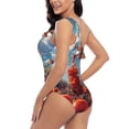 thumbnail image 4 of Sikiie Tomato Field Bottle Print Women One Piece Swimsuits Tummy Control One Shoulder Bathing Suits Ruffle Swimwear, From S to XXL-Large, 4 of 6