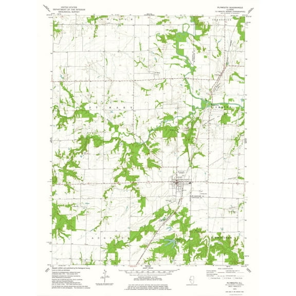 Topographical Map - Plymouth Illinois Quad - USGS 1974 - 23 x 30.71 - Vintage Wall Art