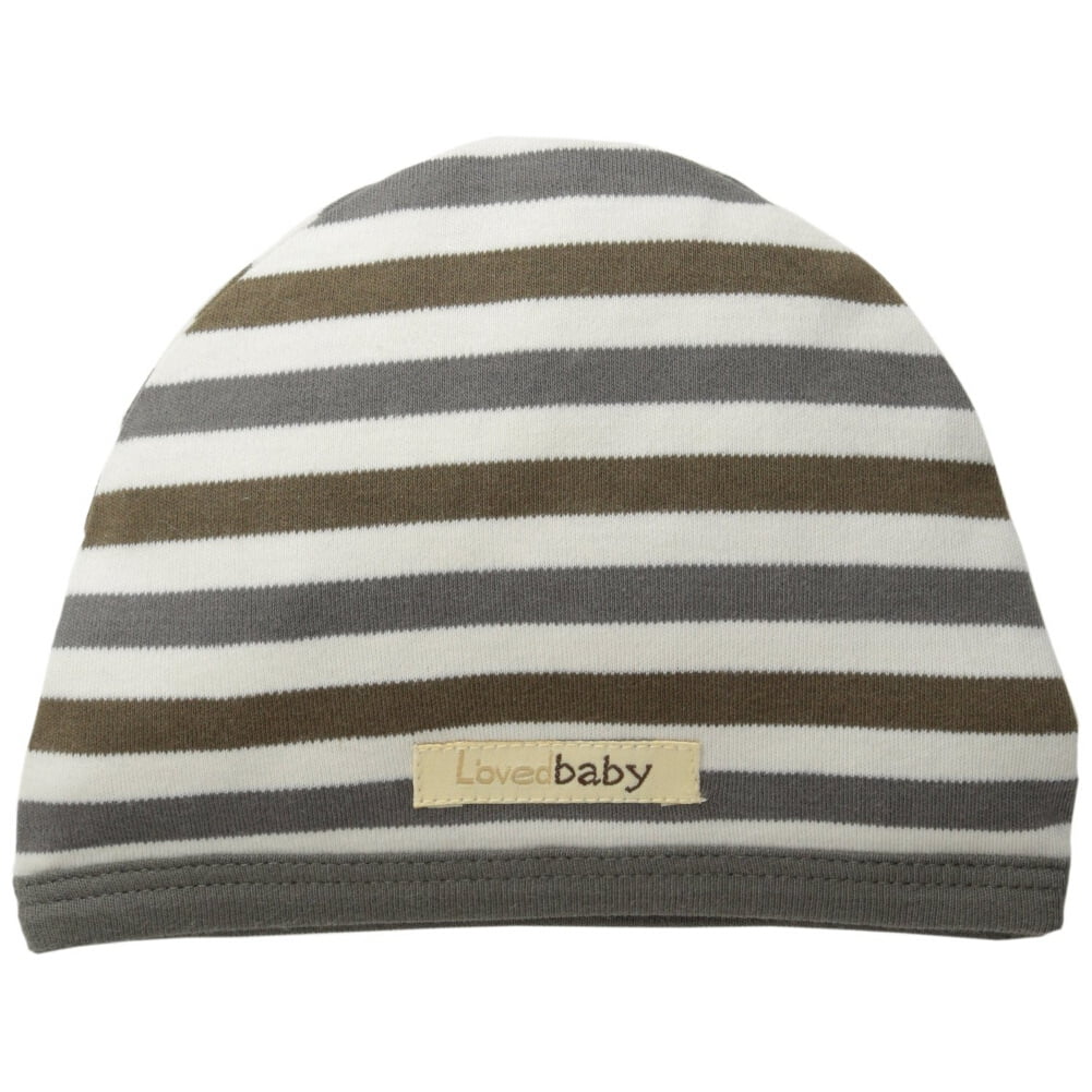 L'ovedbaby Unisex-Baby Newborn Organic Cute Cap, Gray Stripe, 3/6 Months