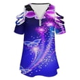 thumbnail image 4 of Colorful Butterflies&nbsp;Glitter Star Womens Summer V Neck Zipper Top Short Sleeve T Shirt Off Shoulder Top Casual Classy Loose Shirts, 4 of 7