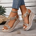 thumbnail image 2 of Dakaela Platform Wedge Sandals Womens 2026 Wide Width Bohemian Dressy Summer Shoes Rhinestone Slip on Walking Sandal Size 6-10 Gold, 2 of 8