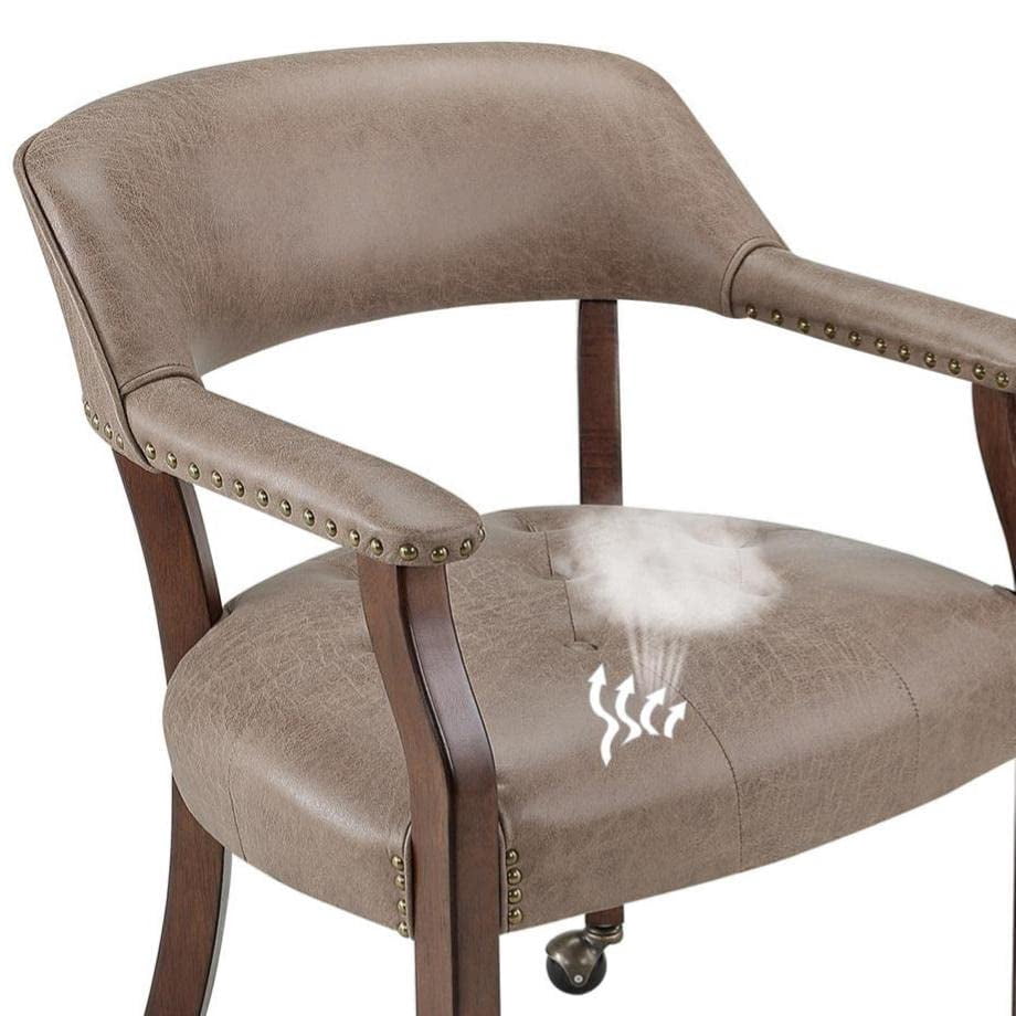 JESONVID Dining Chair with Casters Set of 4, Captain's Chair with Caster Dining Room Chairs with Rollers Curving Backrest Dinette Sets Poker Chair with Wheels Kitchen Table Rolling Chairs,Light Wheat