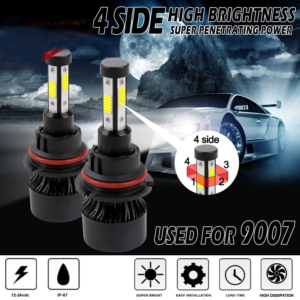 1 Pair H4 100w 8000LM COB Car LED Headlight Bulbs Conversion Kit 6000K White 