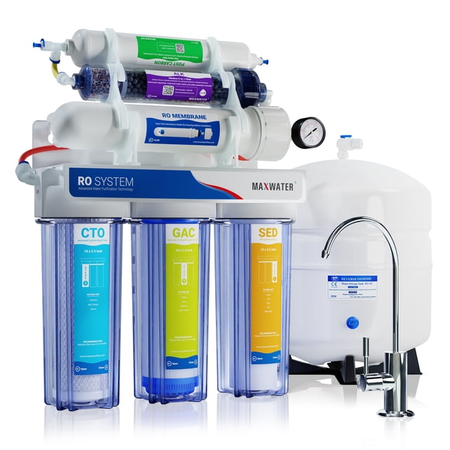 Max Water 50 GPD 8-Stage RO(Reverse Osmosis)Filtration System-Tank & Faucet - pH+ Alkaline(3-in-1)