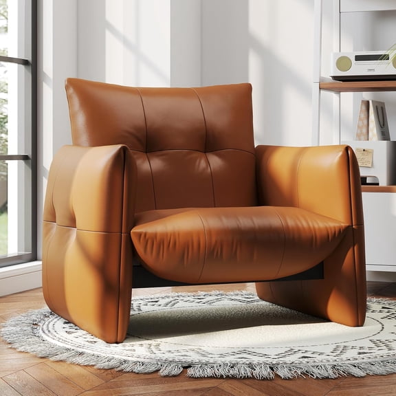 33.85" W Modern Faux Leather Single Sofa Chair, Lounge Armchair with High-Density Foam and Solid Wood Frame for Living Room, Bedroom, or Study, Orange