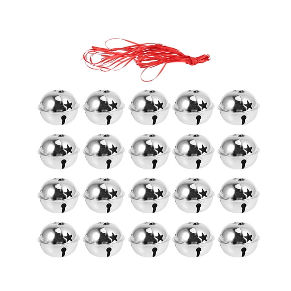 GOOHOCHY 21 cascabeles navideños de estrella de cinco puntas, mini cascabeles brillantes y creativos, hechos a mano (20 cascabeles dorados de 4 cm + cinta de 10 m).