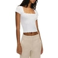 thumbnail image 5 of Liacowi Women's Slim Fit Crop Tops Casual Solid Color U-neck Short Sleeve Tee Shirt Basic Knitted Streetwear, 5 of 9