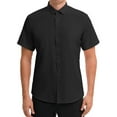 thumbnail image 1 of Camisas de vestir de manga corta para hombres, inspiradas en el Día del Padre, con stretch, ligeras, de negocios, sólidas y formales, botón hacia abajo, color negro, 1 of 6