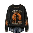 thumbnail image 2 of Halloween Salem Witch Broom Sweatshirt for Women Halloween Salem 1692 Spooky Season Shirts Crew Neck Vintage Scary Pullover Tops Saffron L, 2 of 4
