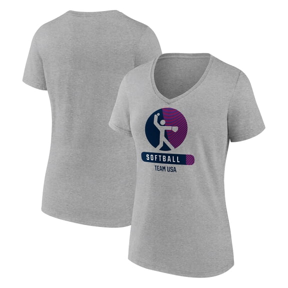 Women's Heather Gray USA Softball Radiating Victory V-Neck T-Shirt