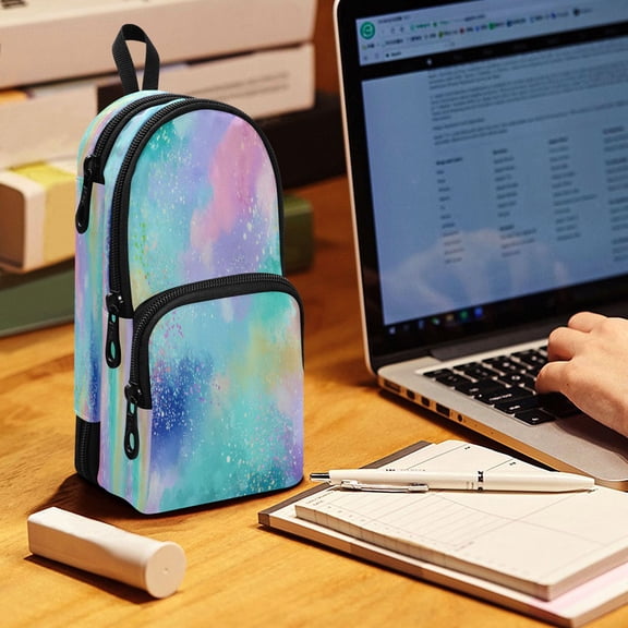 Backpack Pencil Case, 3 Compartment Large Capacity Oxford Fabric Pencil Pouch / Dreamy Pastel Splatter Design