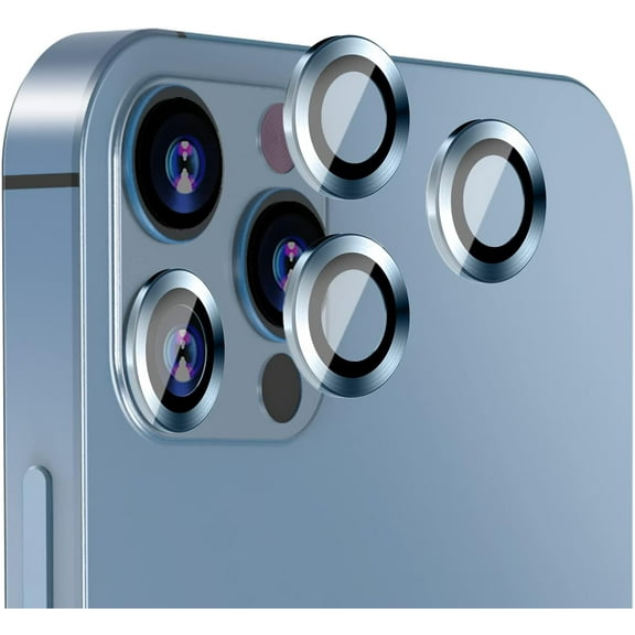 [Sierra Blue]Metal Full Cover   Tempered Glass Circle Camera Lens Protector for iPhone 14 Pro/14 Pro Max,HD Camera Lens Screen Cover Case,9H Hardness Anti-Scratch Camera Screen Protective Lens Film