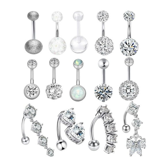 14pcs 14G Belly Button Rings Stainless Steel 10mm Kit for Teen Girls
