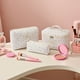 thumbnail image 5 of Bolsa de cosméticos de gran capacidad con estampado floral y doble cremallera. Organizador de maquillaje de viaje para guardar artículos de aseo y papelería, 5 of 6