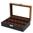 thumbnail image 4 of 12-Slots Watch Box Wood Organizer Top Glass Jewelry Storage Display Case+Lock, 4 of 12