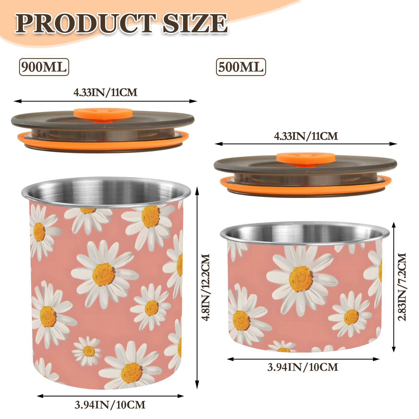 Daisy Flower Pink Airtight Coffee Bean Canister 30oz Food Storage Containers with Lids For Gournd, Tea, Sugar, Flour, Rice, Cereal, Candy Cookie Jar