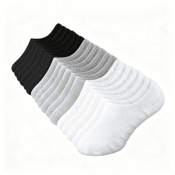 XIRQI 9 Pairs Diabetic Liner Socks Padded Plus Size Anti-Slip Diabete No Show Non-Binding Liner Socks with Silicone Heel Grip for Men Women Neuropathy Swollen Feet(Black, White, Light Gray)
