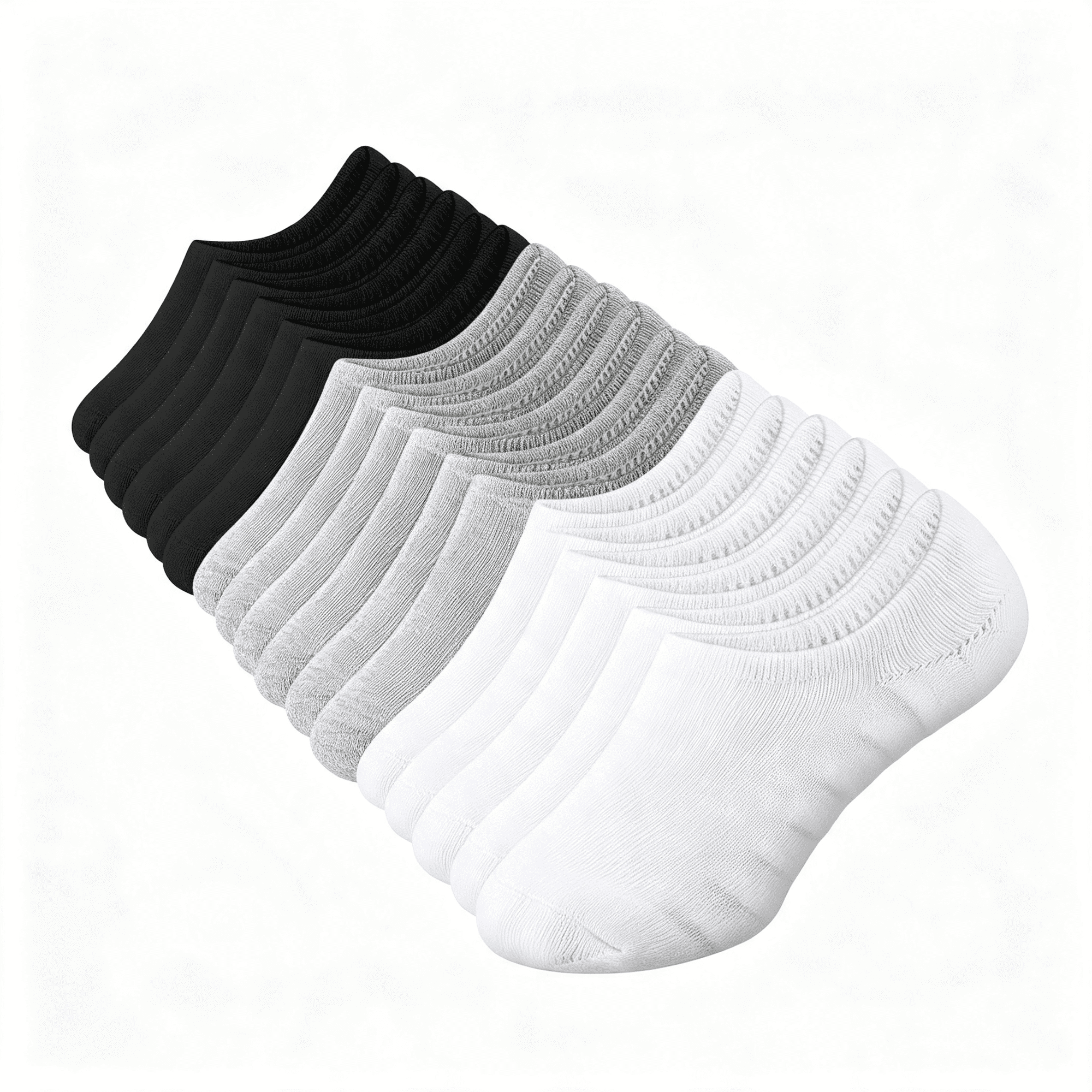 XIRQI 9 Pairs Diabetic Liner Socks Padded Plus Size Anti-Slip Diabete No Show Non-Binding Liner Socks with Silicone Heel Grip for Men Women Neuropathy Swollen Feet(Black, White, Light Gray)