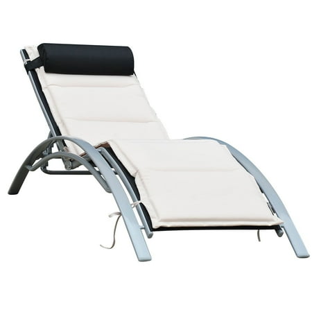 Black Patio Lounge Chair - Outsunny Patio Reclining Chaise Lounge Chair with Cushion - Black and Cream White