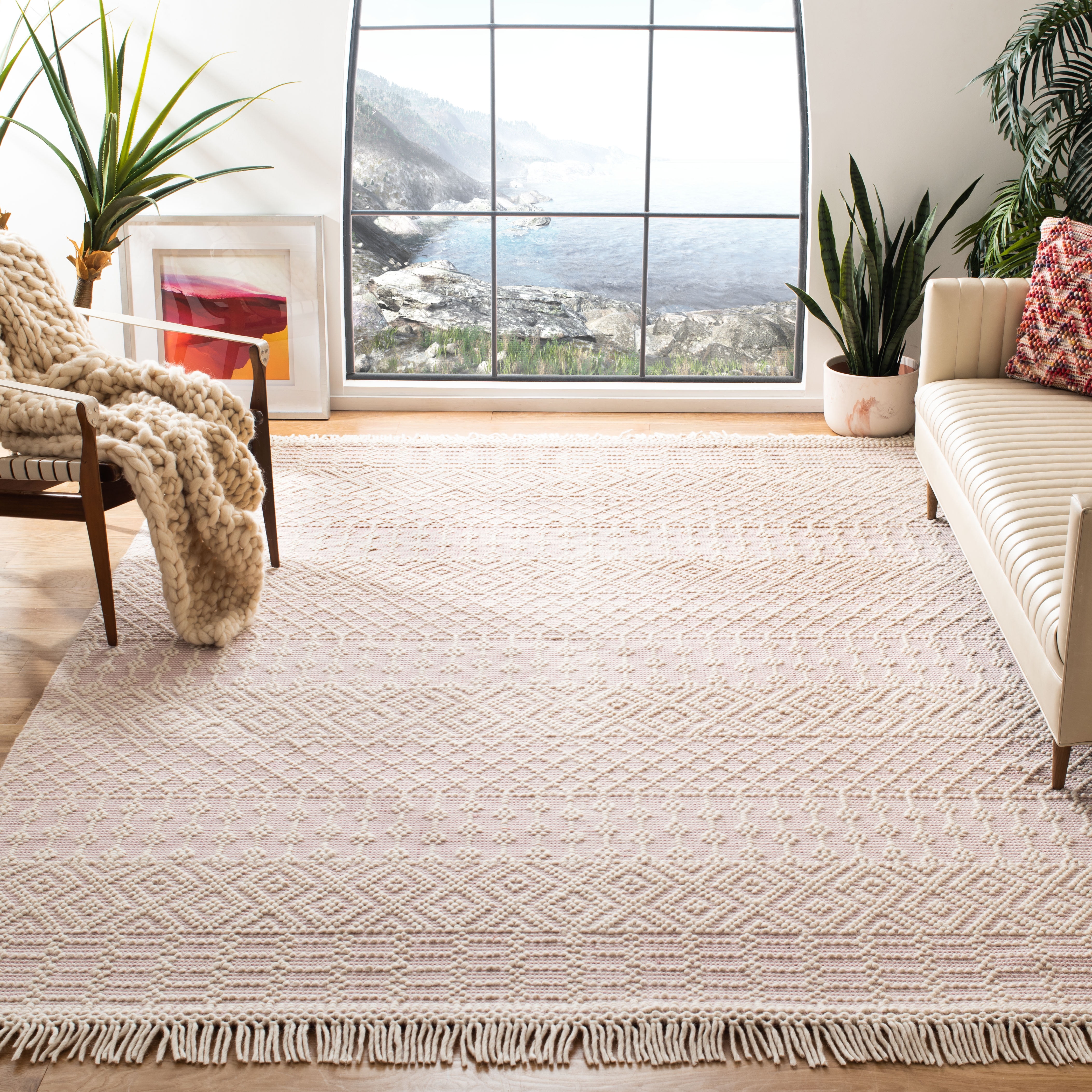 SAFAVIEH Natura Cordelia Southwestern Wool Area Rug, Ivory/Pink, 8' x 8' Square