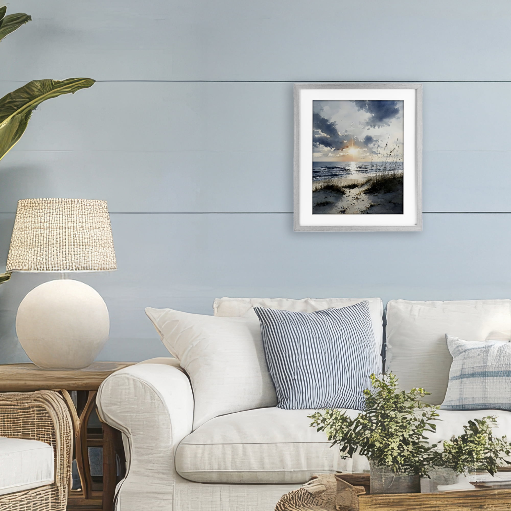 Stupell Industries Ocean Sunrise over Sandy Dunes Gray Framed Print Under Glass, design by Franklyn Gregory