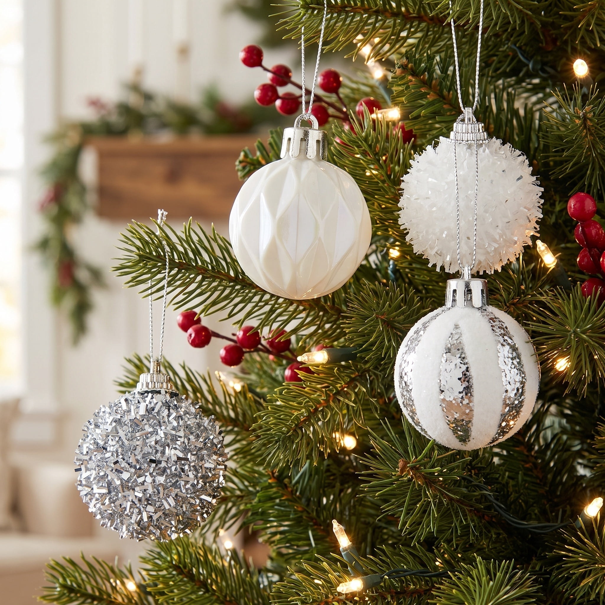 12-Count White and Silver Ball Mini Christmas Ornaments, 2", by Holiday Time