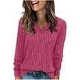 thumbnail image 2 of BXINGOHAI V Neck Long Sleeve Shirts for Women Casual Fall Tops Lightweight Tunic Sweaters Fashion Clothes Loose Fit Hot Pink L, 2 of 7