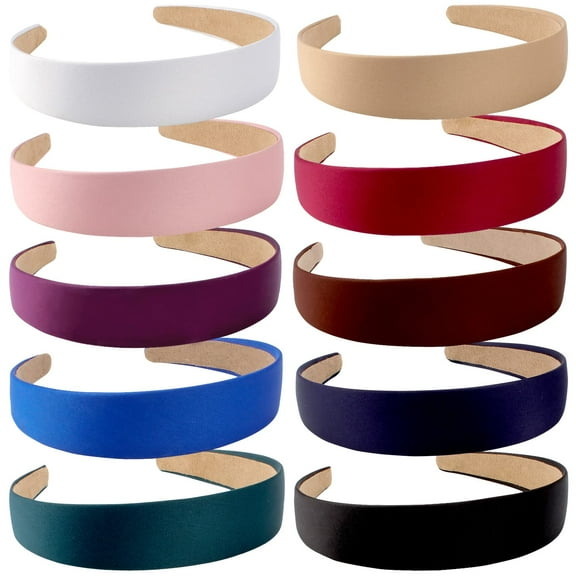 ZOUYUE 10 Pack Satin Headbands 1.3 Inch Wide Red White Black Pink Purple Headband Women Girls Non Slip Fashion Hair Bands Diy Holiday Costume Accessories Diademas Coreanas Para Mujer
