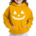 thumbnail image 2 of lcziwo Girls Boys Hoodies Cartoon Pumpkin Ghost Letter Printed Long Sleeve Hooded Sweatshirt Halloween Pullover Hoodie with Pocket Child Party Hoody Yellow 110, 2 of 5