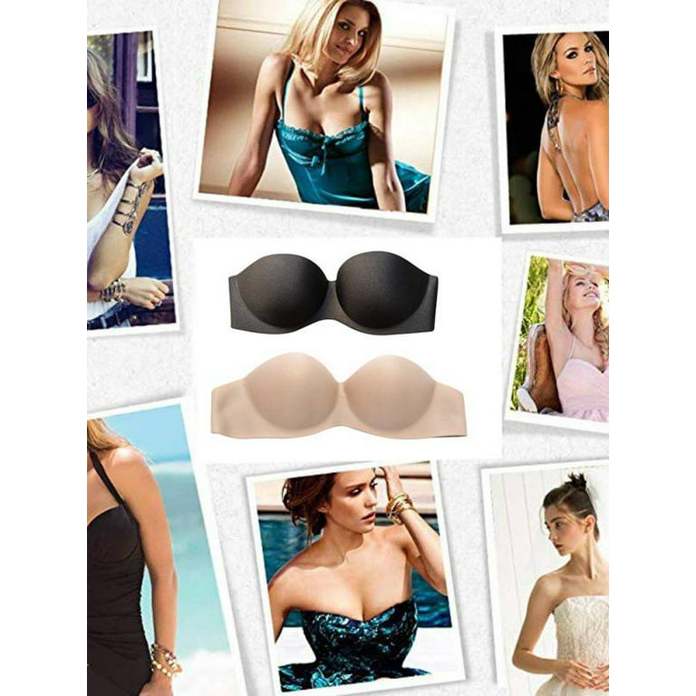 Women's Invisibles Seamless Wirefree Add 2 Cups Bra Push Up Thick Padded  with Clear Straps