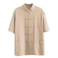 thumbnail image 2 of Summer Shirts for Men Solid Color Cotton Linen Blend Short Sleeve Shirt, Loose Fit with Frog Buttons and Pockets, 2 of 6