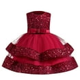 thumbnail image 3 of Jinhomg Glitter Dress for Toddler Girls Novelty Sequin Lace Patchwork Tutu Dresses Casual Comfy Sleeveless Tiered Maxi Dress Cute Birthday GiftsRed 2-3 Years, 3 of 10