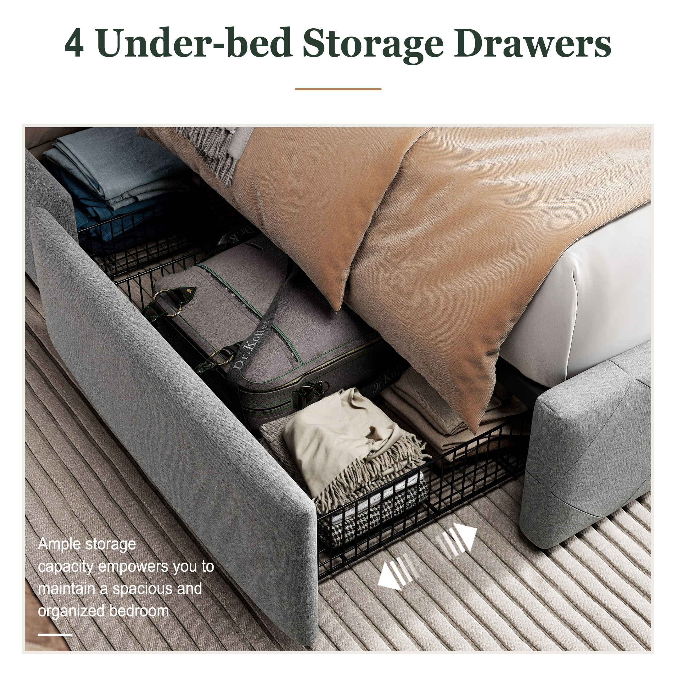 Amolife Queen Storage Bed Frame - 4 Underneath Drawers with Button ...