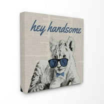 Stupell Industries Funny Word Hey Handsome Shades Sunglasses Baby Lion Large Cat Animal Blue Design Canvas Wall Art by Vivian Rhyan