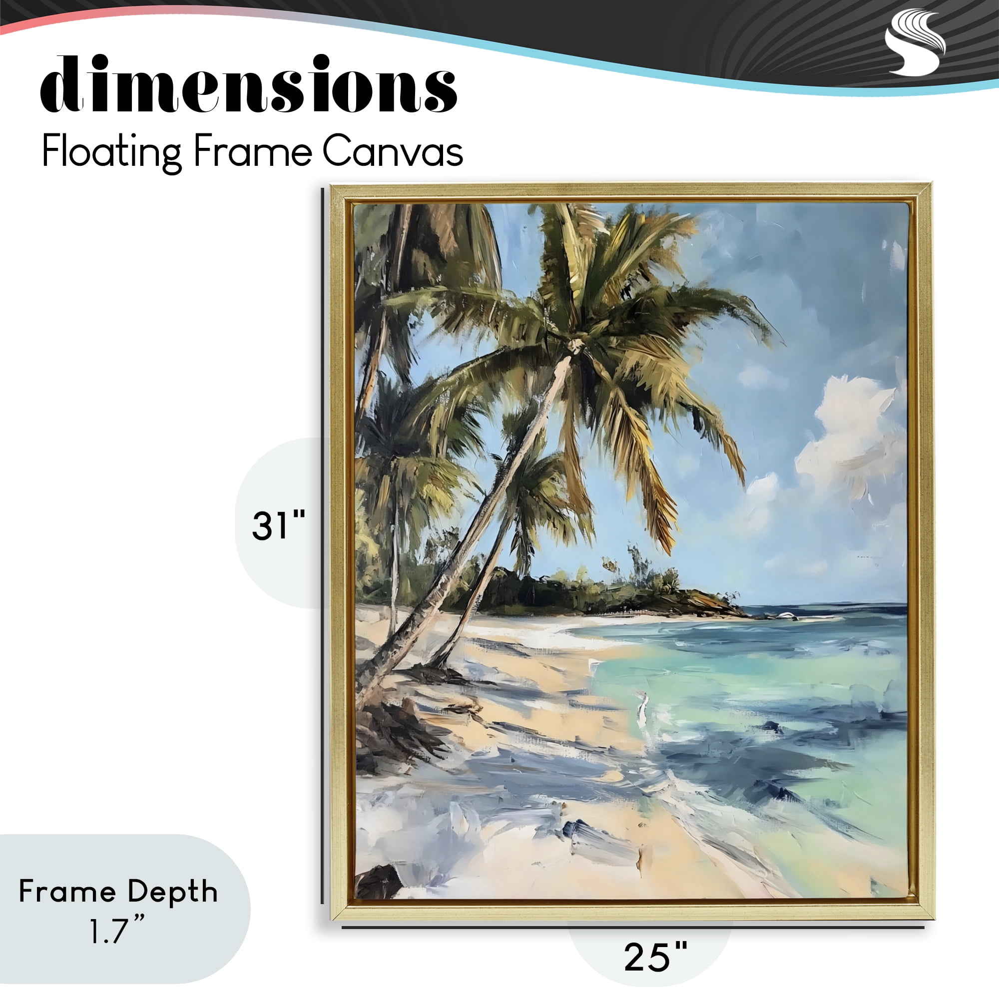 Stupell Industries Tropical Coastline Palm Frond Shadows Gold Framed Floater Canvas Wall Art, design by Franklyn Gregory