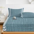 thumbnail image 6 of Twin Sze Fitted Sheet Set - Modern Minimlist 2 Piece Bedding Sets 16" Deep Pocket Fitted Sheet with 1 Pillowcase, Country Simple Vertical Leaf Pattern Blue Brushed Microfiber Hotel Luxury Bed Sheets, 6 of 9