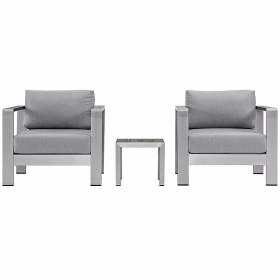 Shore 3 Piece Outdoor Patio Aluminum Sectional Sofa Set, Silver Gray